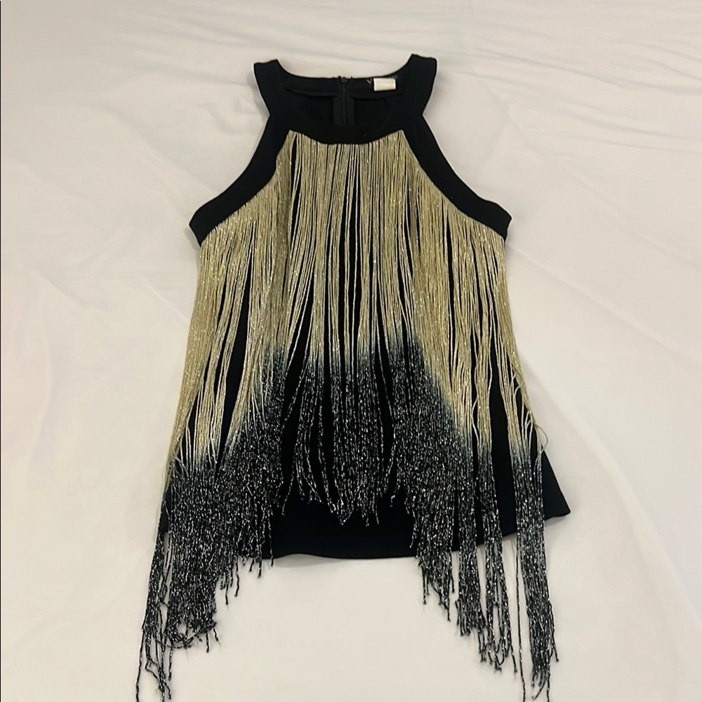 Black and Gold Fringe Tank Top